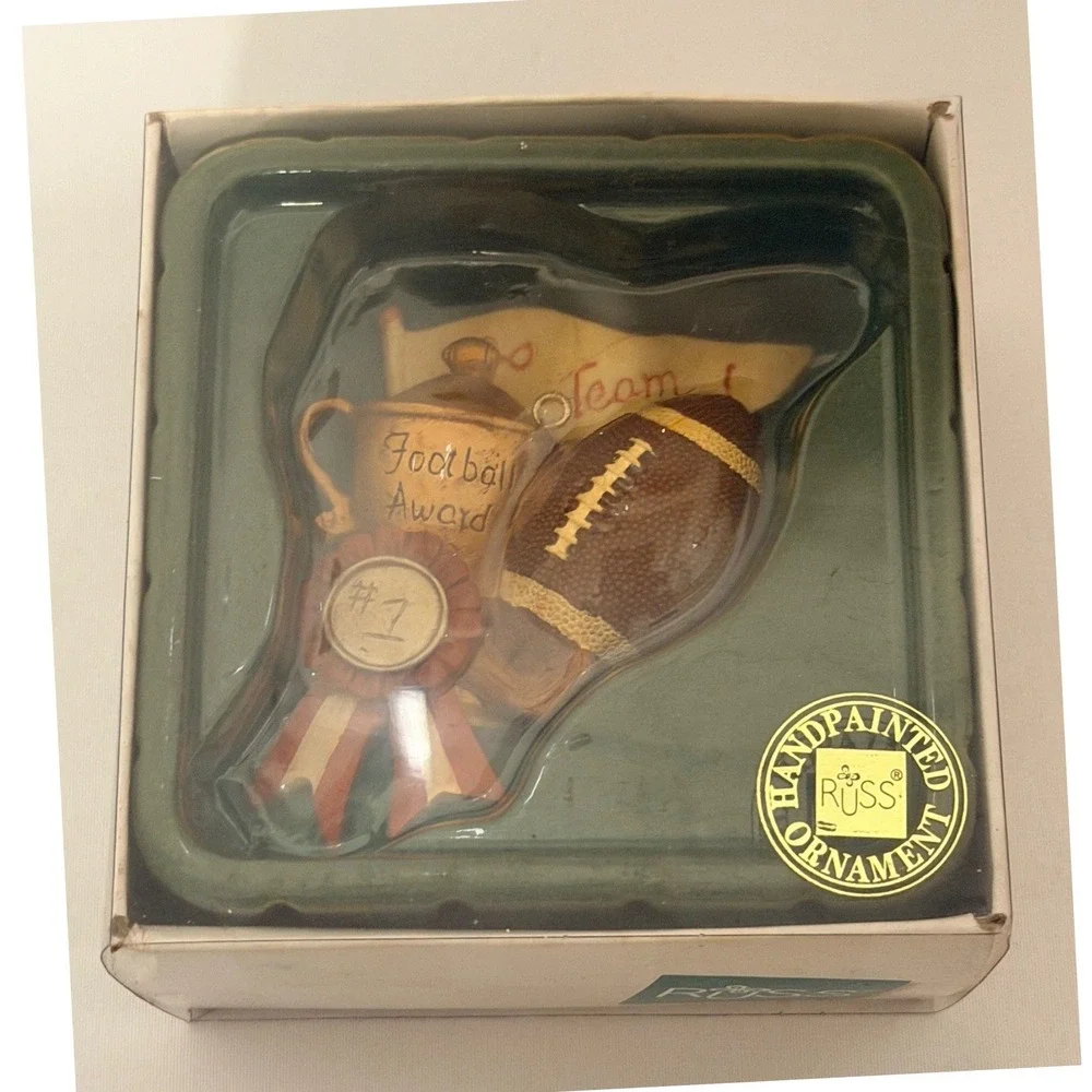 Russ Christmas Ornament Football Award Classic Memories Sports Decor Vintage